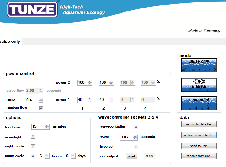 Tunze settings and output