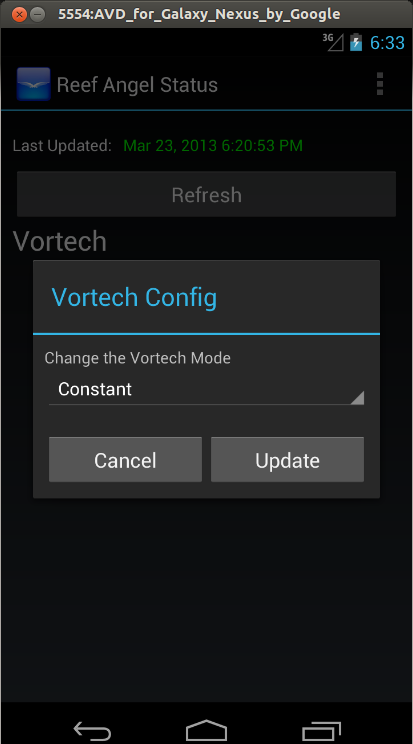 Vortech Config Popup for Mode