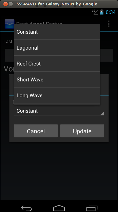 Vortech Config Popup for Mode displaying list